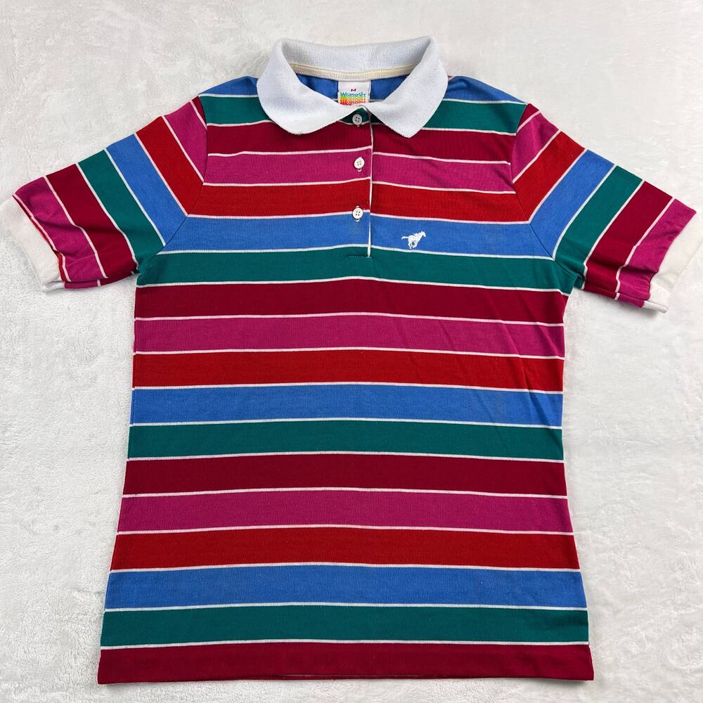 Wrangler Vintage Women's size Medium Colorful Polo Striped Shirt 1980's